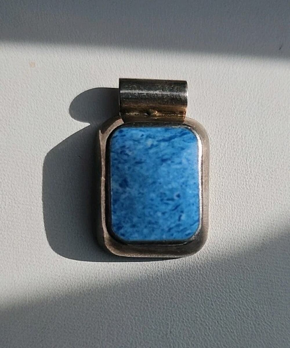 925 Sterling Silver Rectangular Pale Blue Stone Slide Nomad Pendant